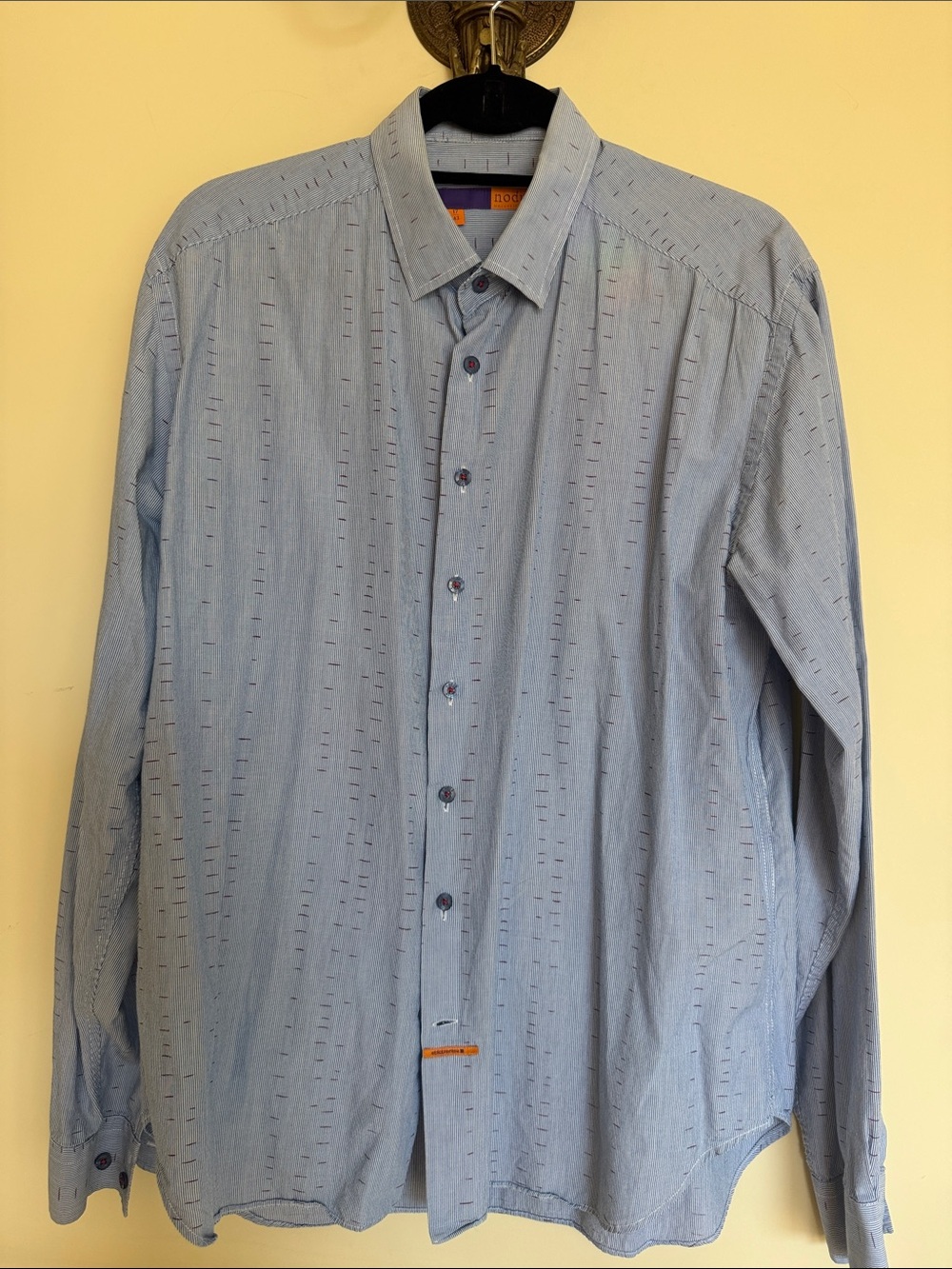 Men's Light Blue Button-Down Shirt With Red Accents